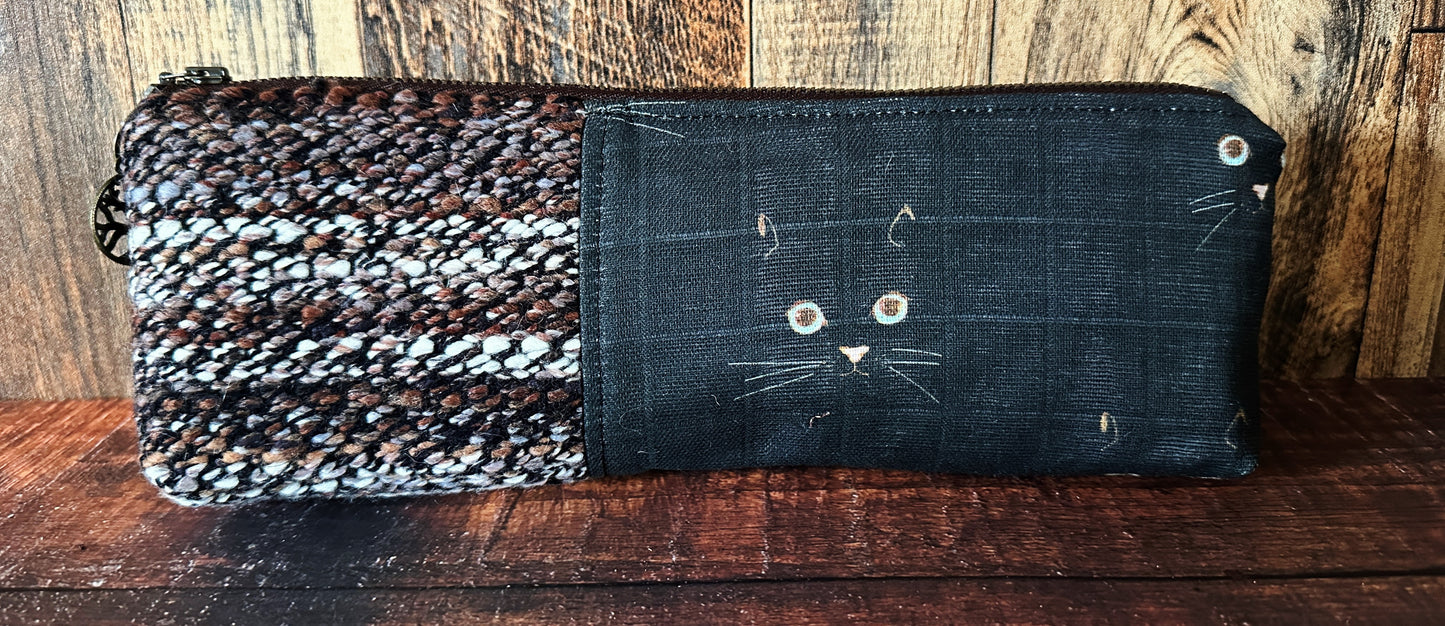 Black Cat and Handwoven Wool Long and Lean Zipper Bag