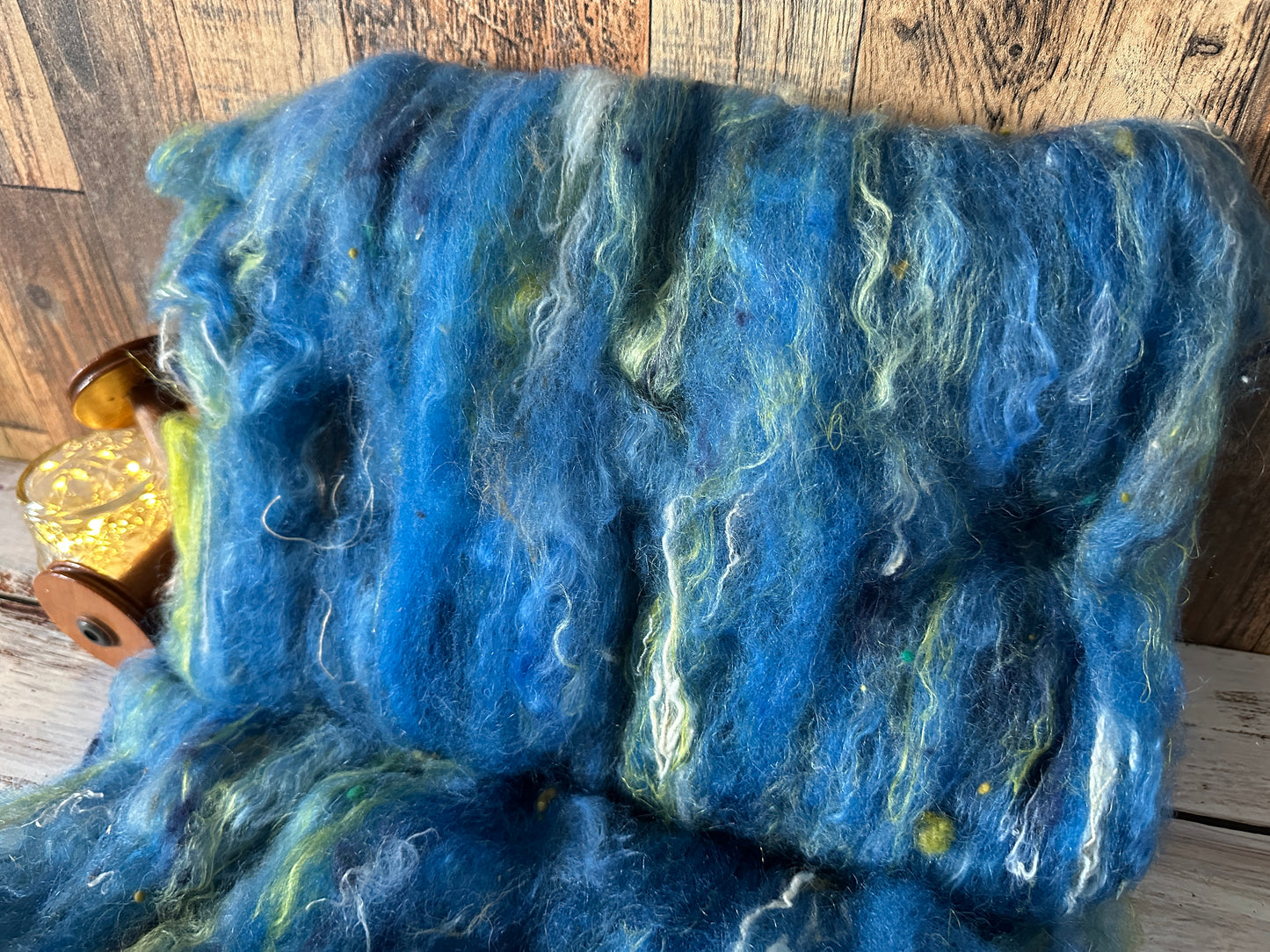 VERY ARTY Art Batts ~ Shetland and Mohair Batt for Spinning or Felting ~ Blues