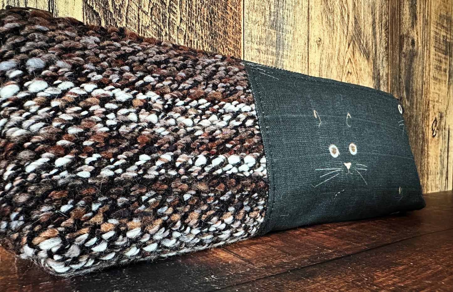 Black Cat and Handwoven Wool Long and Lean Zipper Bag