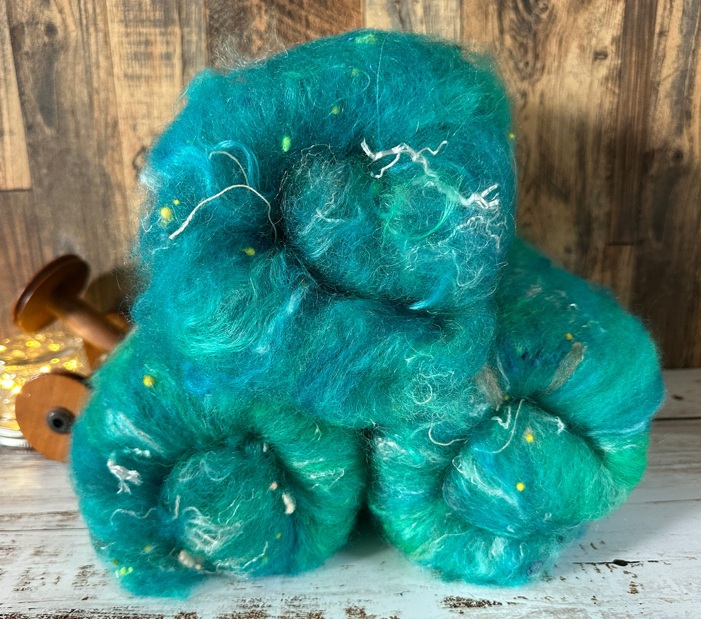 VERY ARTY Art Batts ~ Shetland and Mohair Batt for Spinning or Felting ~ Turquoise and Teal