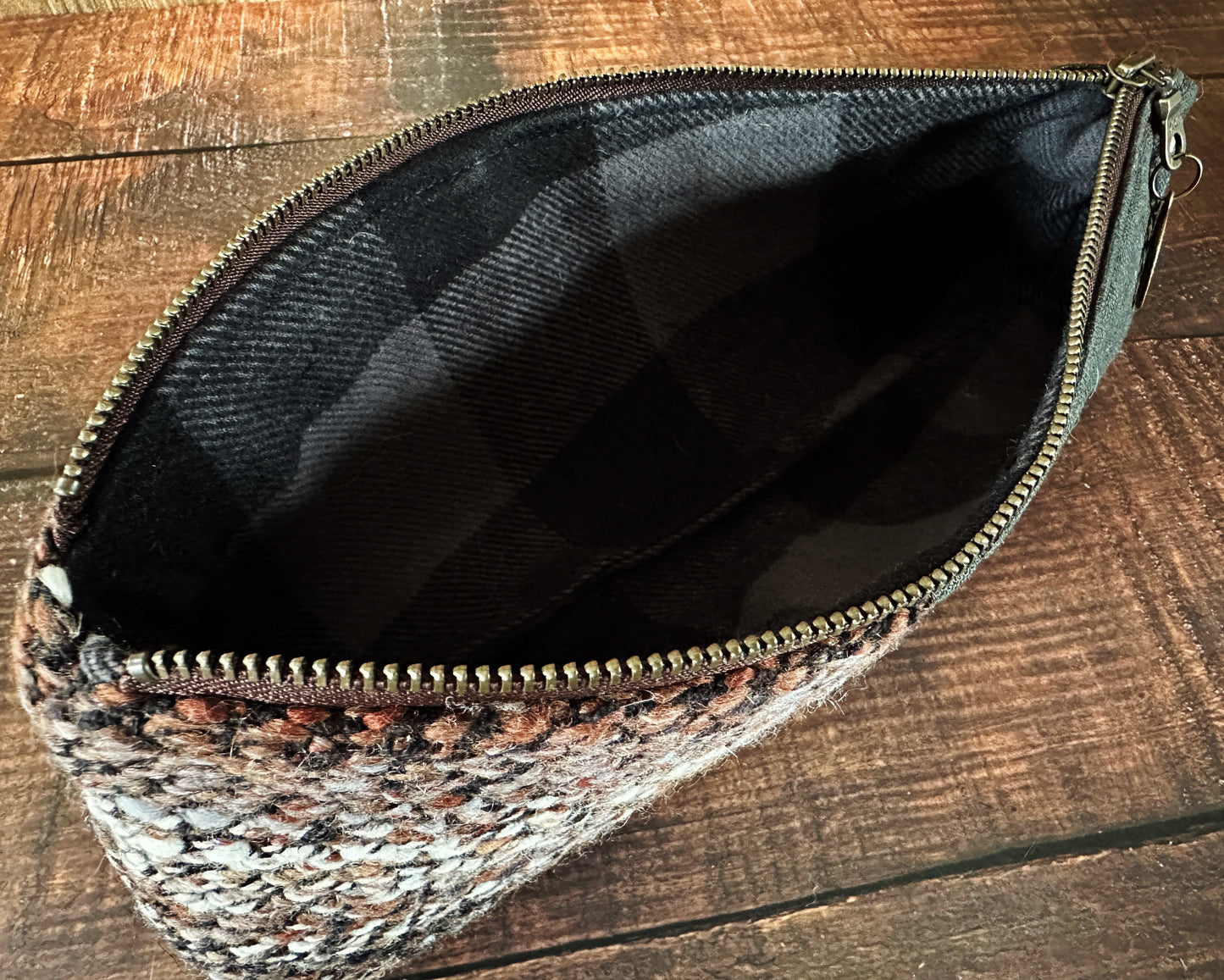 Black Cat and Handwoven Wool Long and Lean Zipper Bag