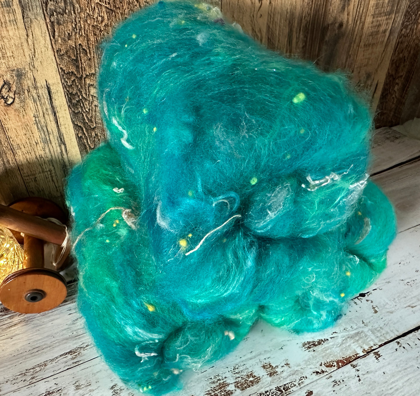 VERY ARTY Art Batts ~ Shetland and Mohair Batt for Spinning or Felting ~ Turquoise and Teal
