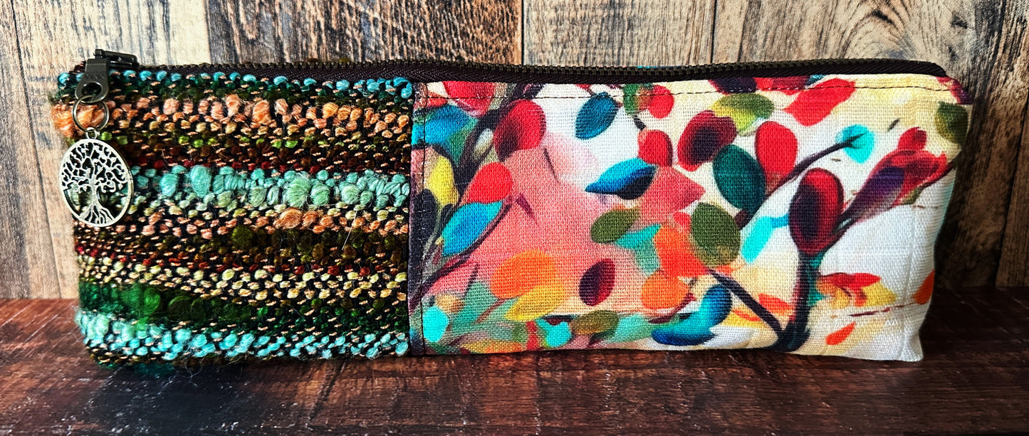 Fall Foliage and Handwoven Wool Long and Lean Zipper Bag