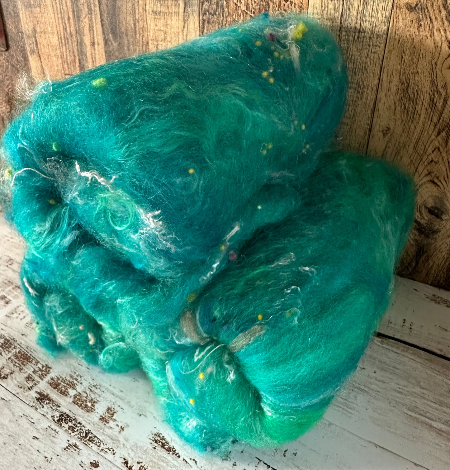 VERY ARTY Art Batts ~ Shetland and Mohair Batt for Spinning or Felting ~ Turquoise and Teal