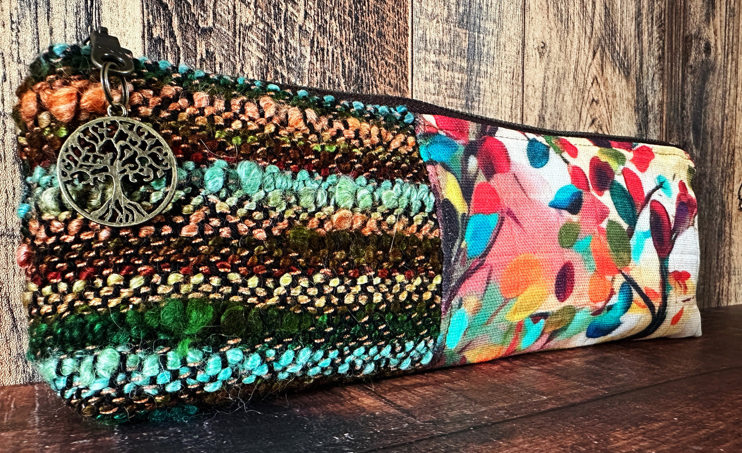 Fall Foliage and Handwoven Wool Long and Lean Zipper Bag