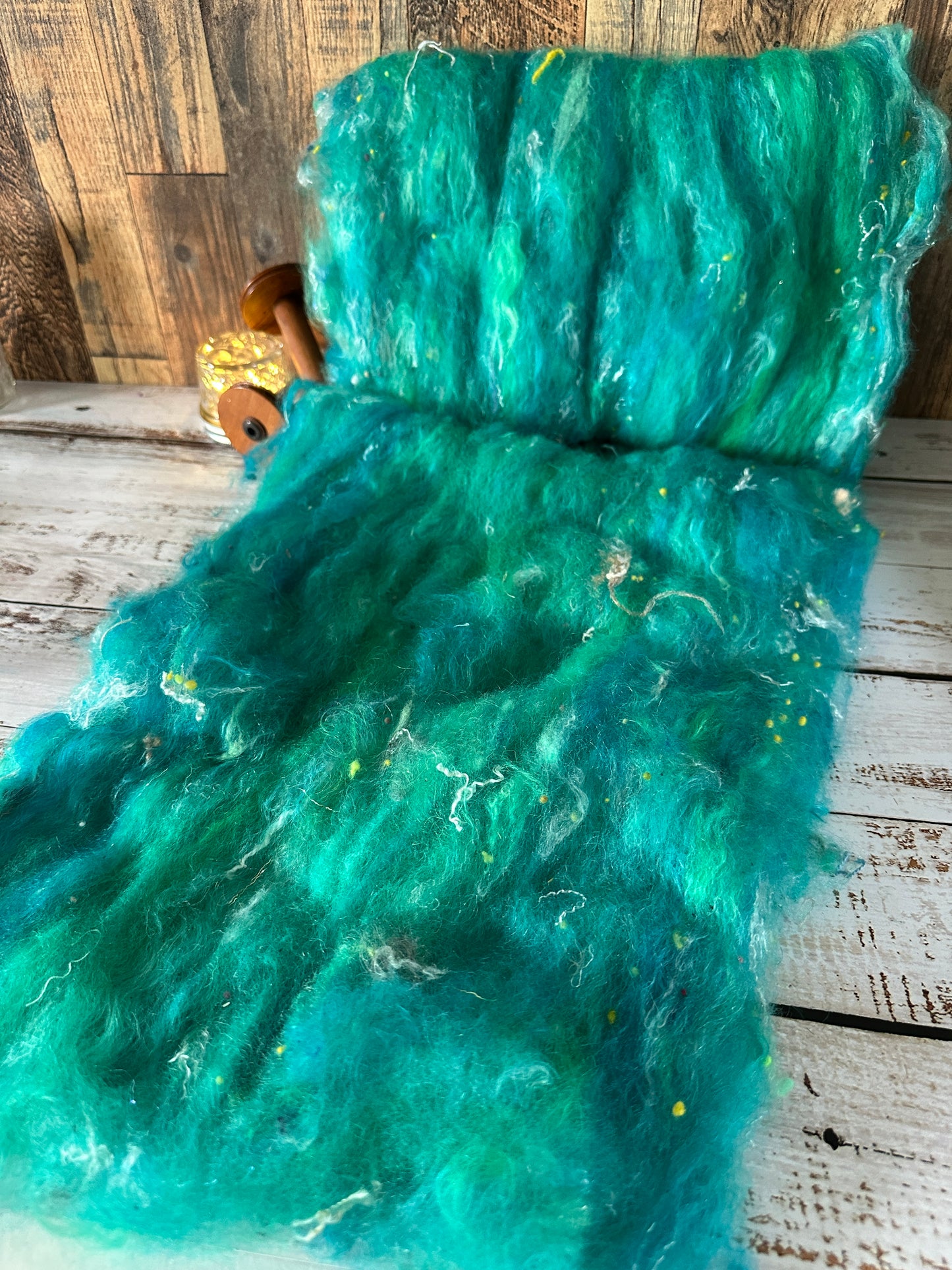 VERY ARTY Art Batts ~ Shetland and Mohair Batt for Spinning or Felting ~ Turquoise and Teal