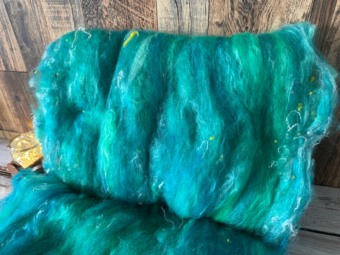 VERY ARTY Art Batts ~ Shetland and Mohair Batt for Spinning or Felting ~ Turquoise and Teal