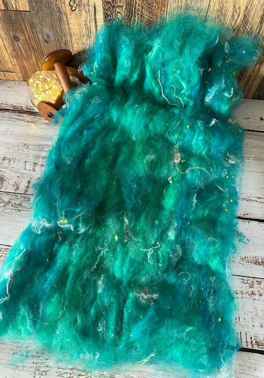 VERY ARTY Art Batts ~ Shetland and Mohair Batt for Spinning or Felting ~ Turquoise and Teal