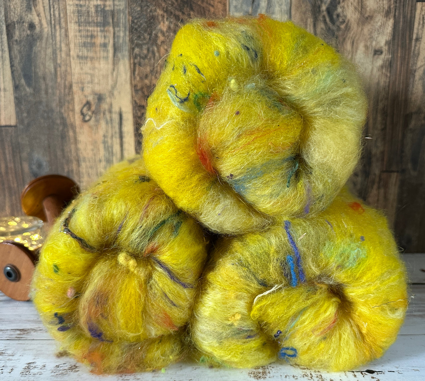 VERY ARTY Art Batts ~ Shetland and Mohair Batt for Spinning or Felting ~ Yellows