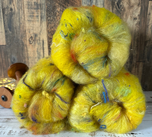 VERY ARTY Art Batts ~ Shetland and Mohair Batt for Spinning or Felting ~ Yellows