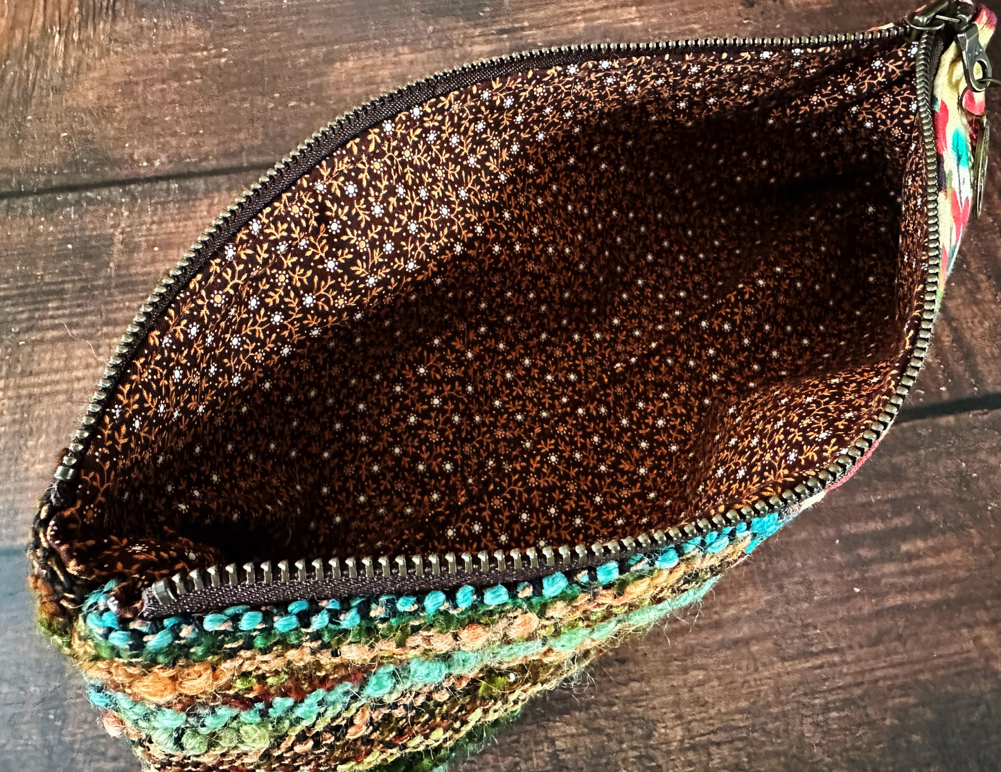 Fall Foliage and Handwoven Wool Long and Lean Zipper Bag