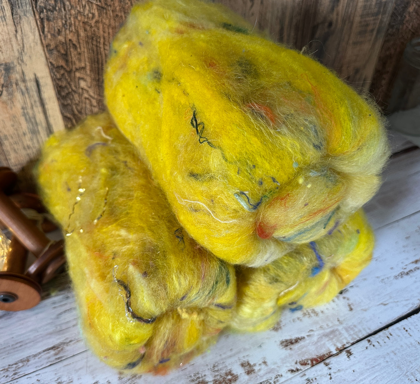 VERY ARTY Art Batts ~ Shetland and Mohair Batt for Spinning or Felting ~ Yellows