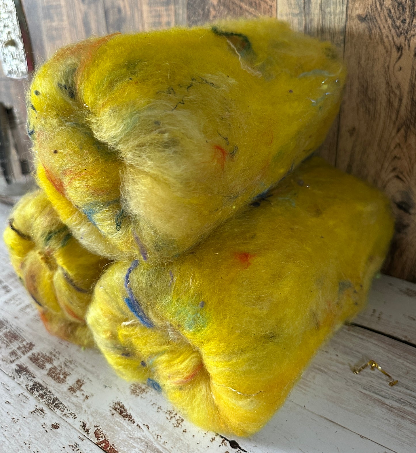 VERY ARTY Art Batts ~ Shetland and Mohair Batt for Spinning or Felting ~ Yellows