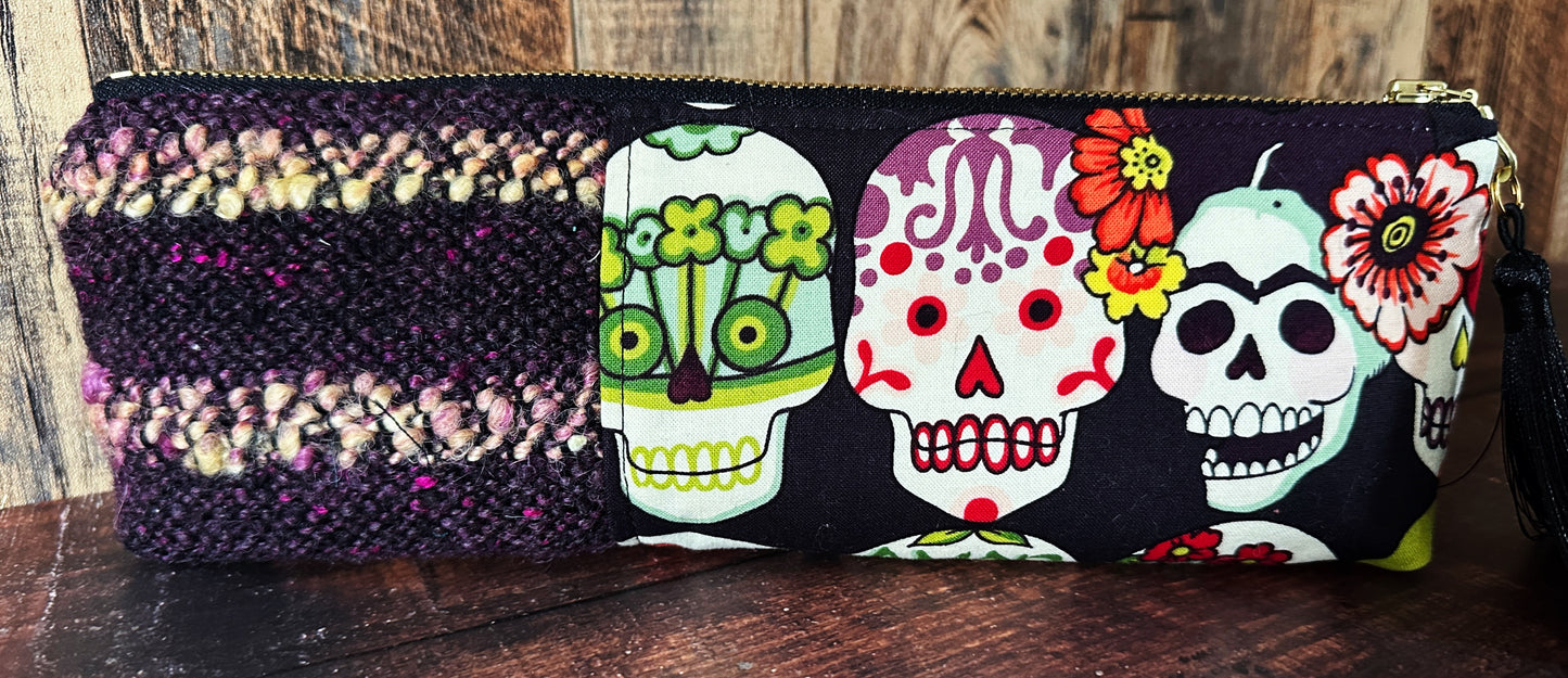 Frida and Calavera and Handwoven Wool Long and Lean Zipper Bag (Copy)