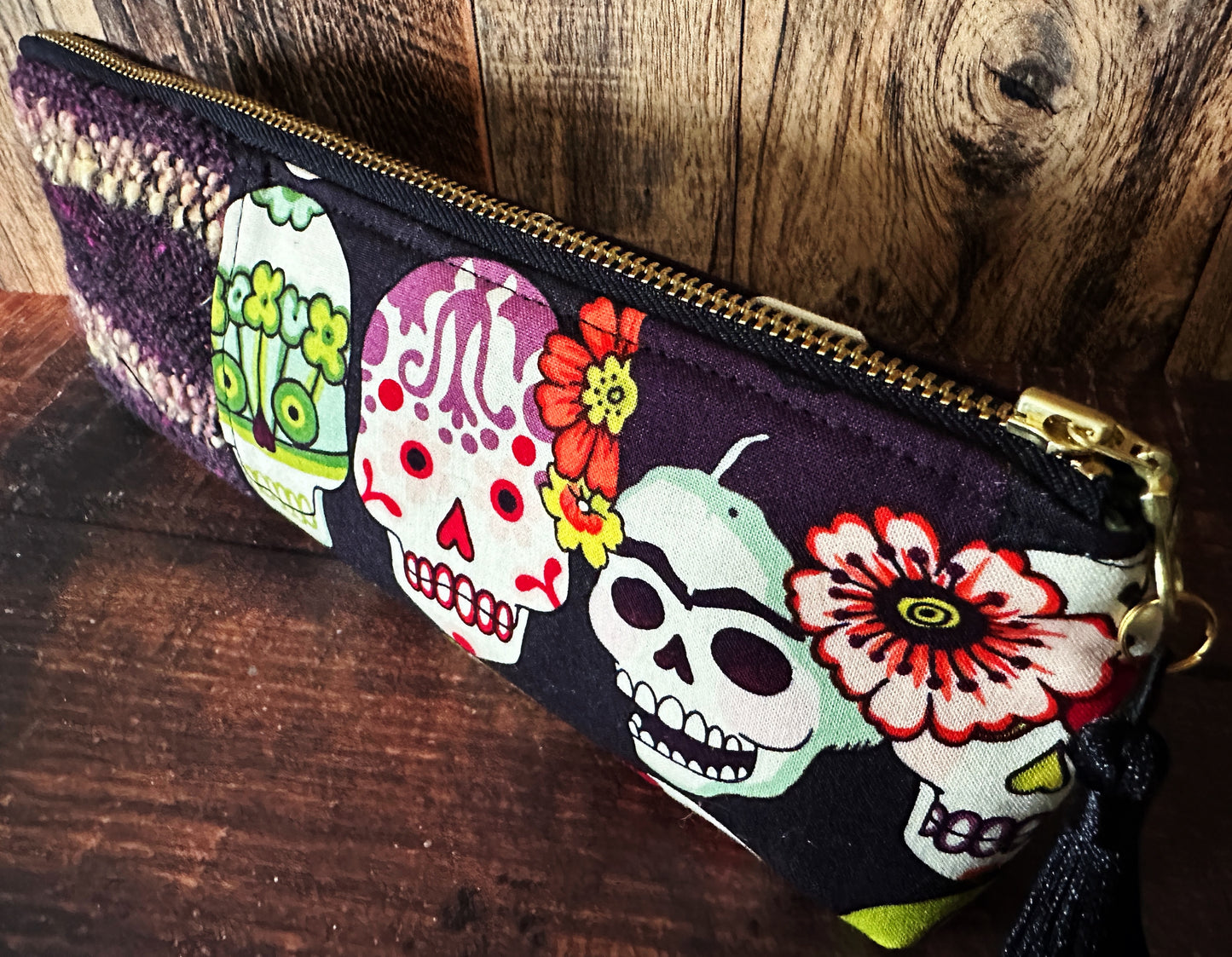 Frida and Calavera and Handwoven Wool Long and Lean Zipper Bag (Copy)