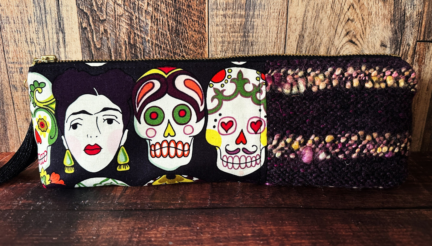 Frida and Calavera and Handwoven Wool Long and Lean Zipper Bag (Copy)