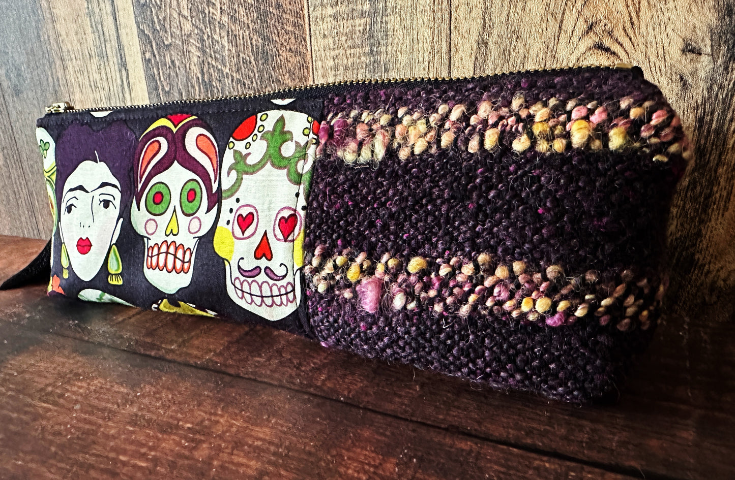 Frida and Calavera and Handwoven Wool Long and Lean Zipper Bag (Copy)