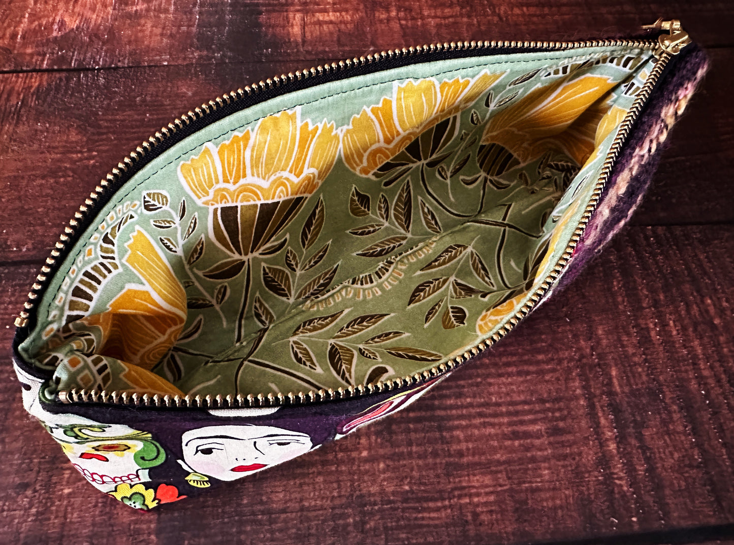 Frida and Calavera and Handwoven Wool Long and Lean Zipper Bag (Copy)