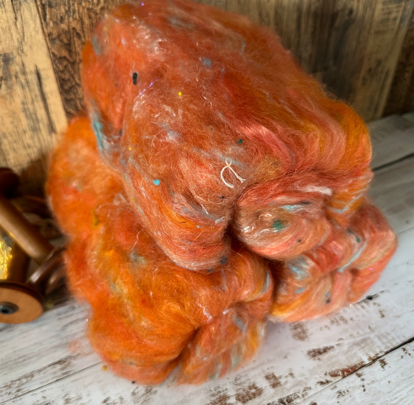 VERY ARTY Art Batts ~ Shetland and Mohair Batt for Spinning or Felting ~ Oranges
