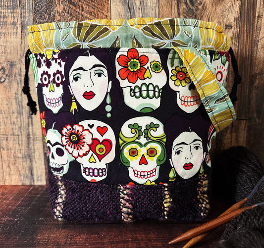 Frida and Calavera & Handwoven Wool Small Project Bag