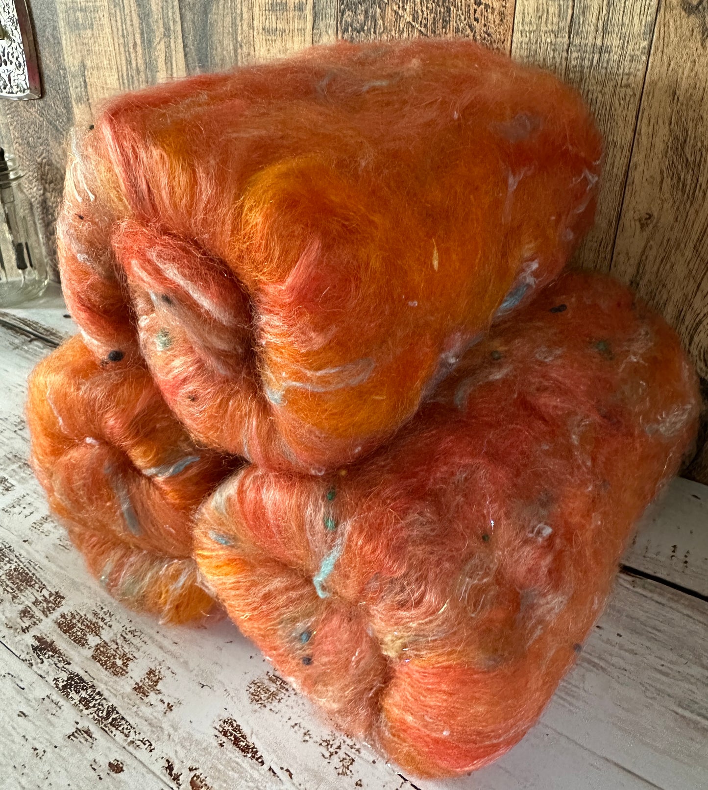 VERY ARTY Art Batts ~ Shetland and Mohair Batt for Spinning or Felting ~ Oranges
