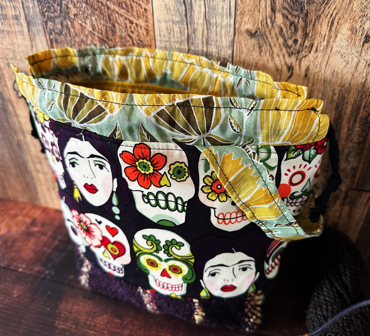 Frida and Calavera & Handwoven Wool Small Project Bag