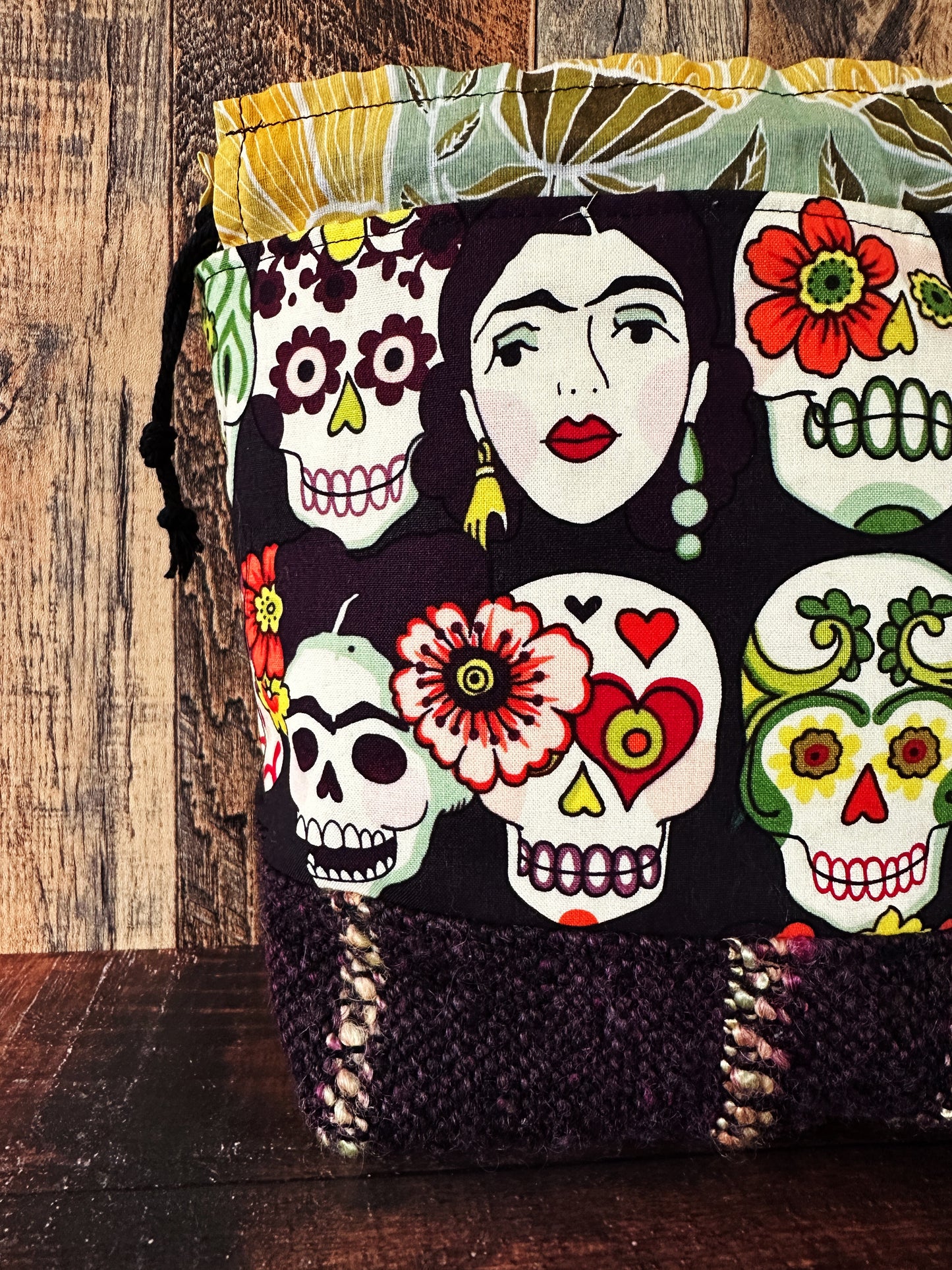Frida and Calavera & Handwoven Wool Small Project Bag