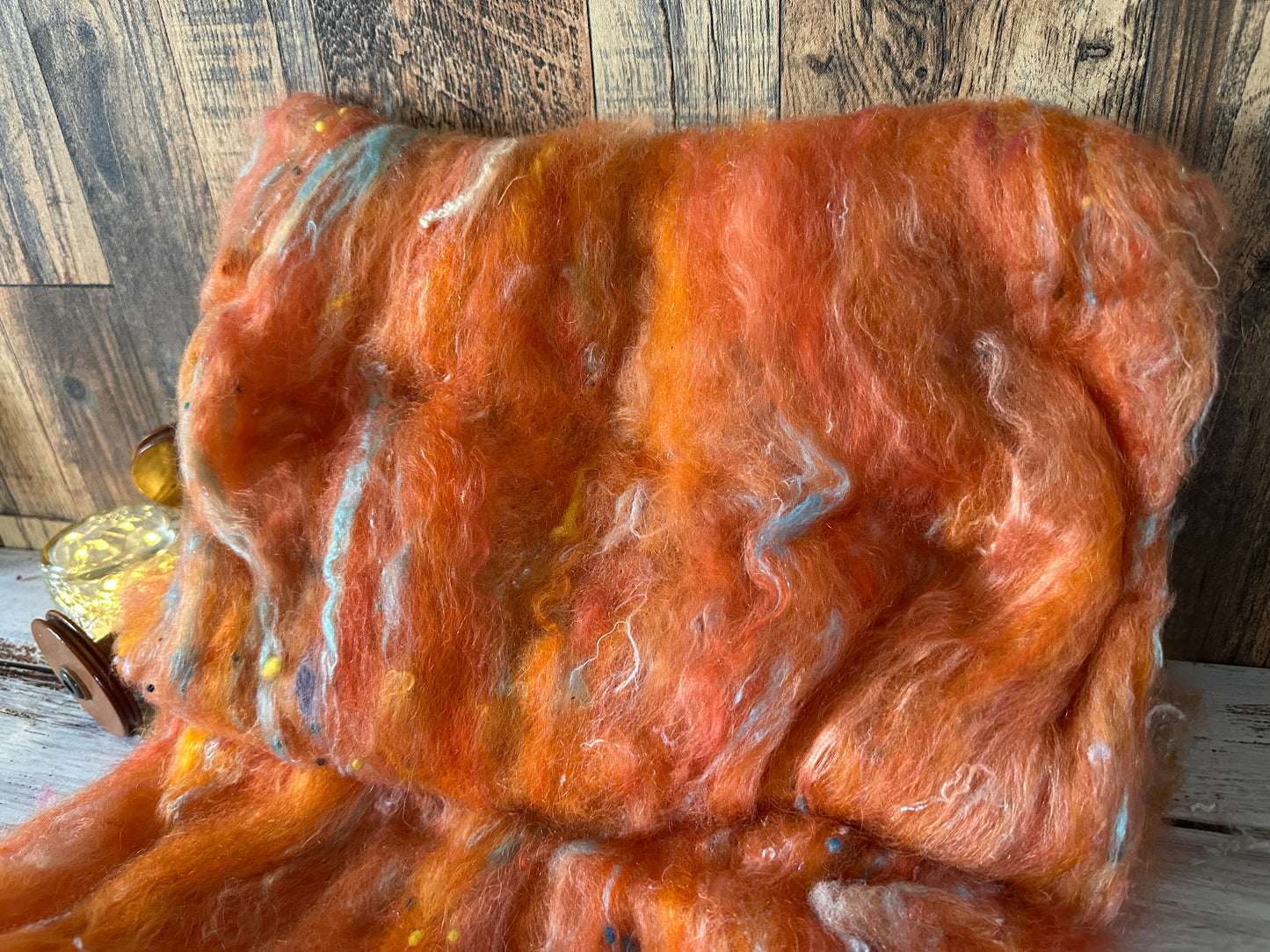 VERY ARTY Art Batts ~ Shetland and Mohair Batt for Spinning or Felting ~ Oranges