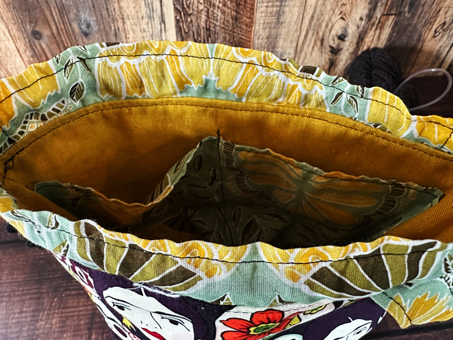 Frida and Calavera & Handwoven Wool Small Project Bag