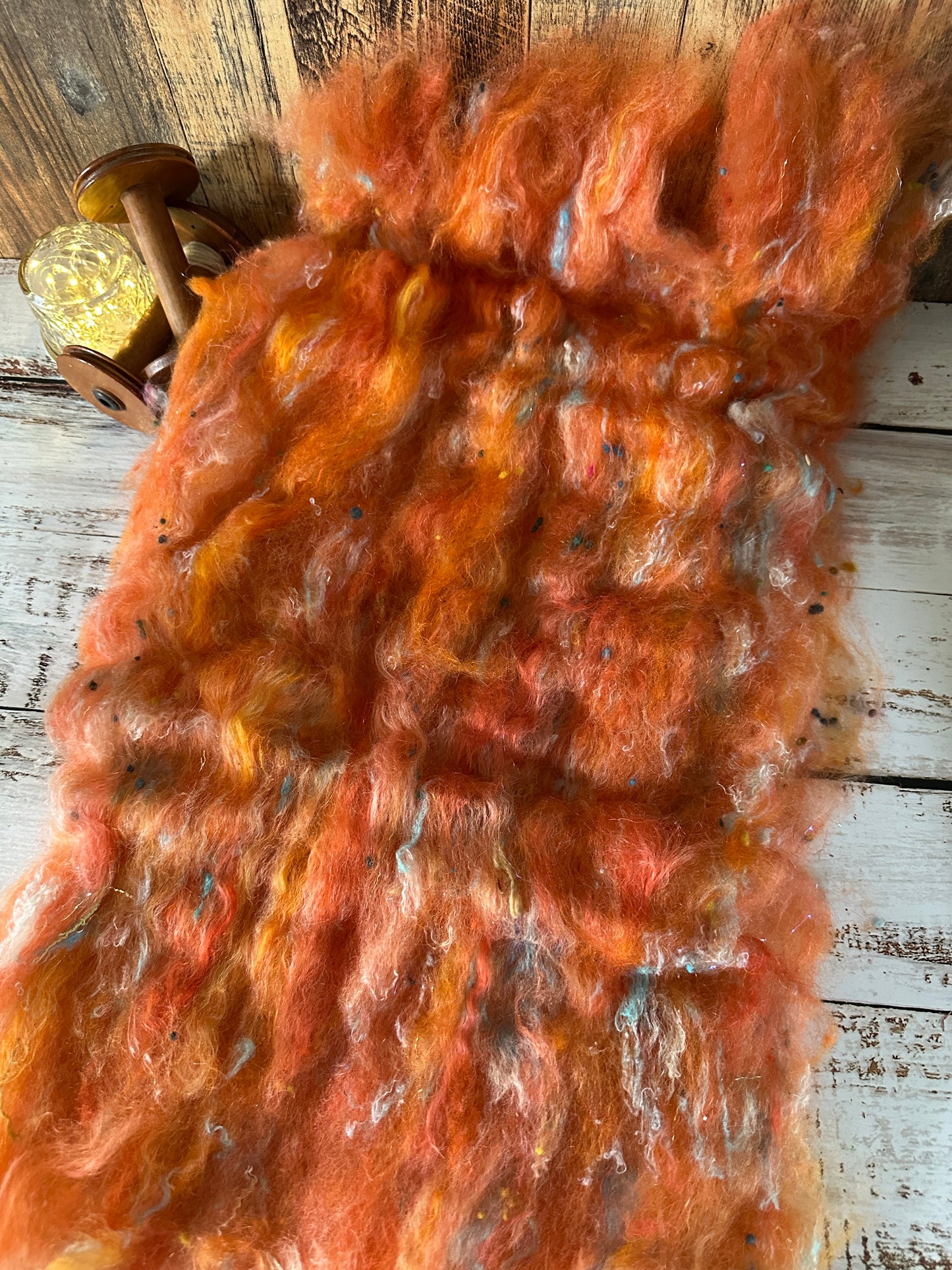 VERY ARTY Art Batts ~ Shetland and Mohair Batt for Spinning or Felting ~ Oranges