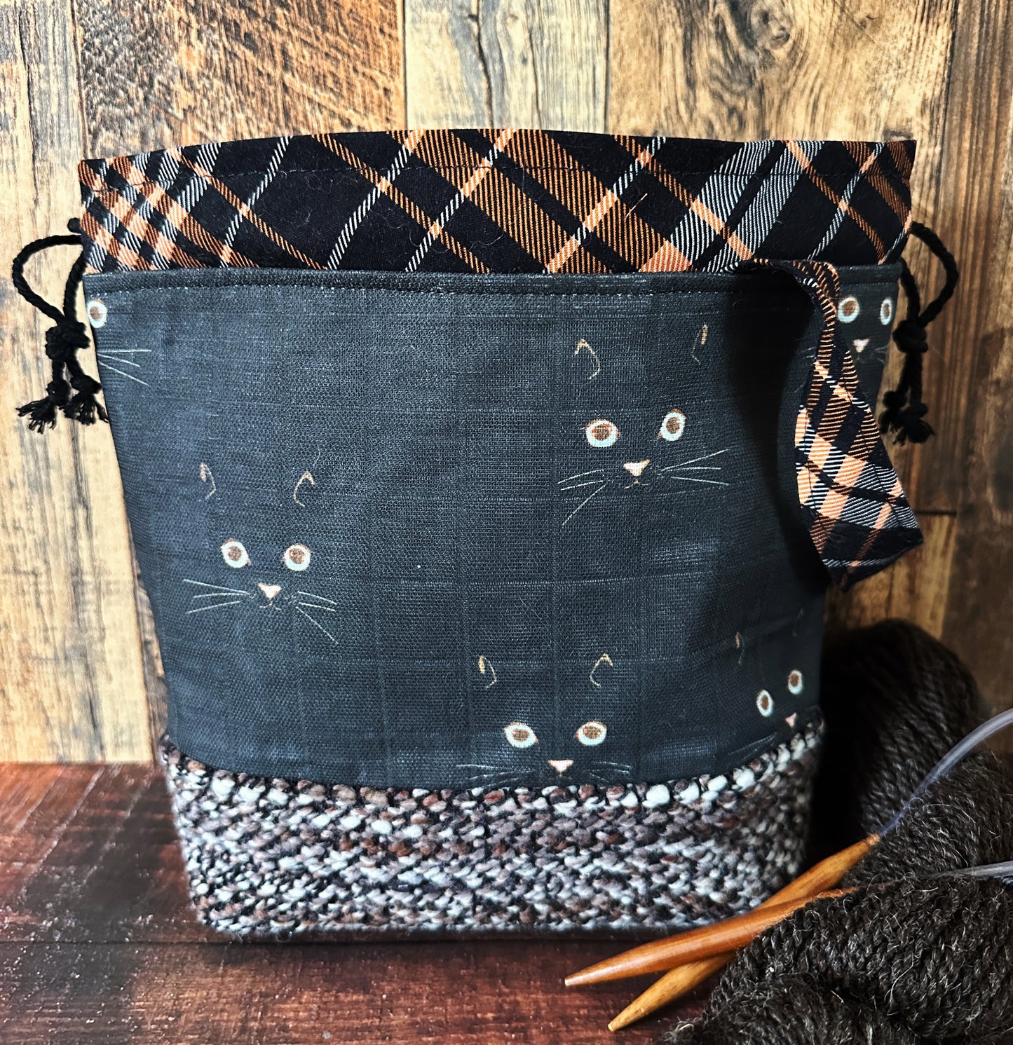 Black Cats & Handwoven Wool Small Project Bag