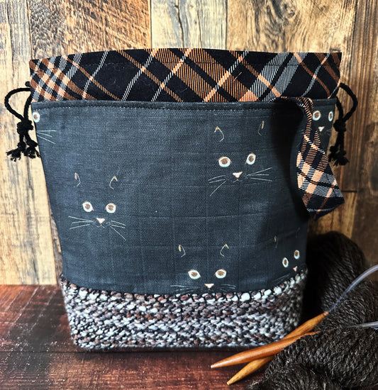 Black Cats & Handwoven Wool Small Project Bag