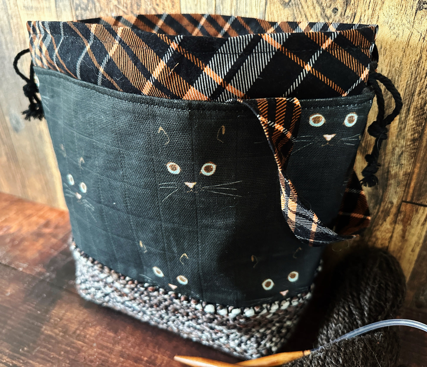 Black Cats & Handwoven Wool Small Project Bag