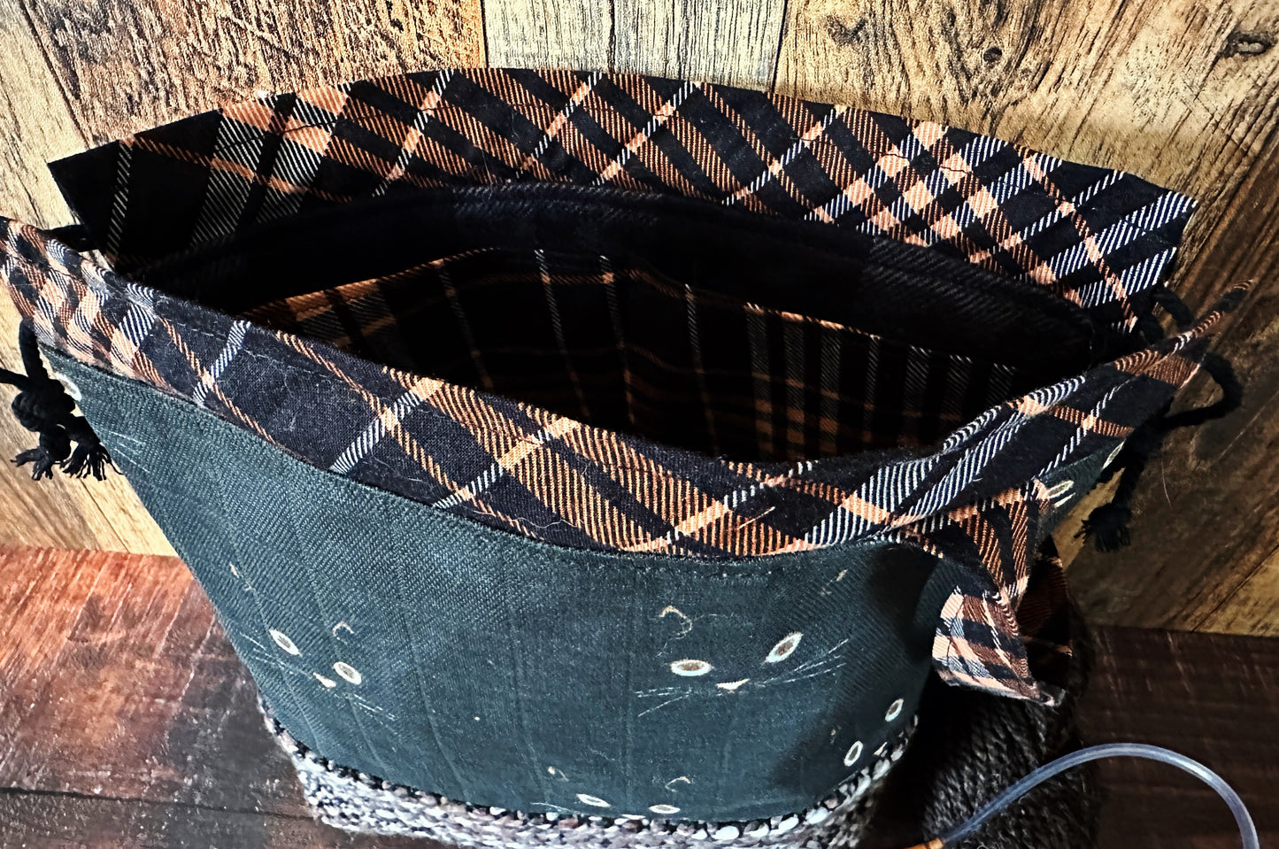Black Cats & Handwoven Wool Small Project Bag