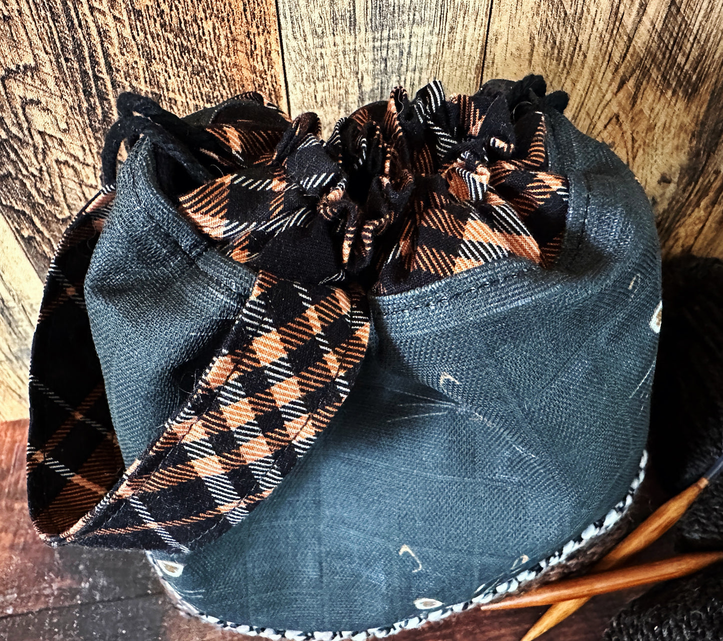 Black Cats & Handwoven Wool Small Project Bag