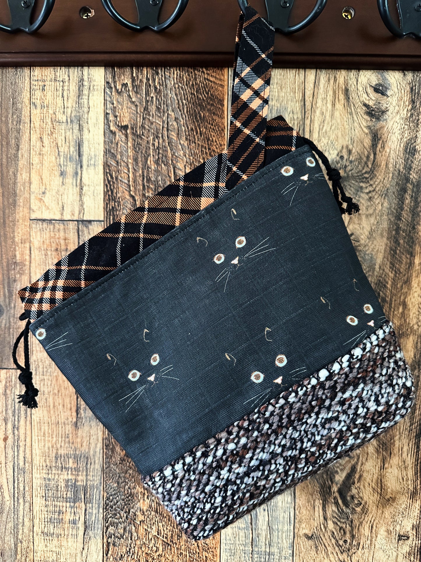 Black Cats & Handwoven Wool Small Project Bag