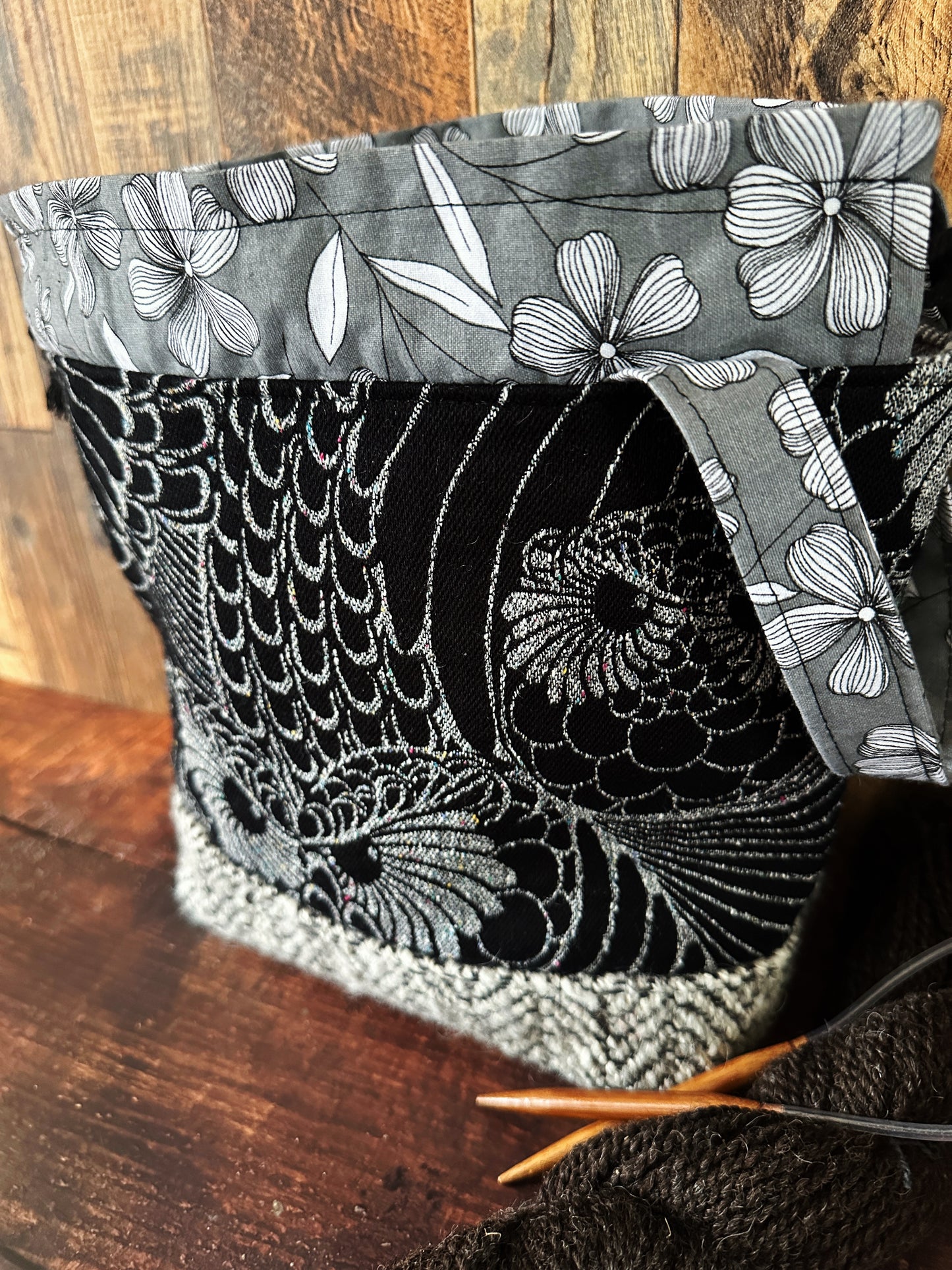 Silver Owls and Handwoven Wool Medium Project Bag