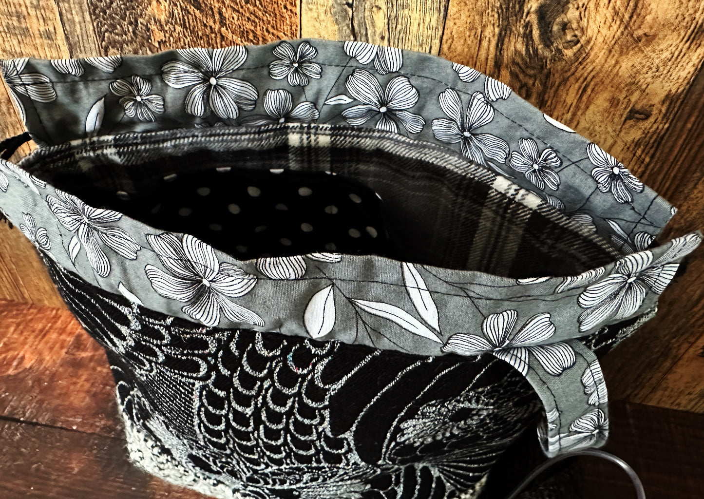 Silver Owls and Handwoven Wool Medium Project Bag