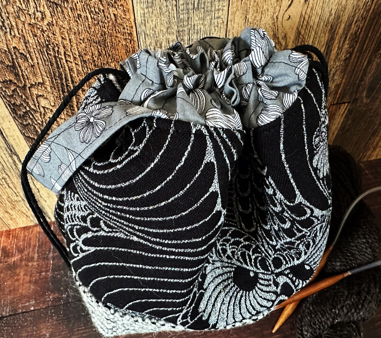 Silver Owls and Handwoven Wool Medium Project Bag
