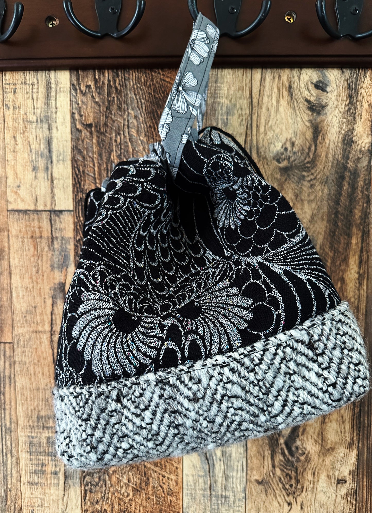 Silver Owls and Handwoven Wool Medium Project Bag