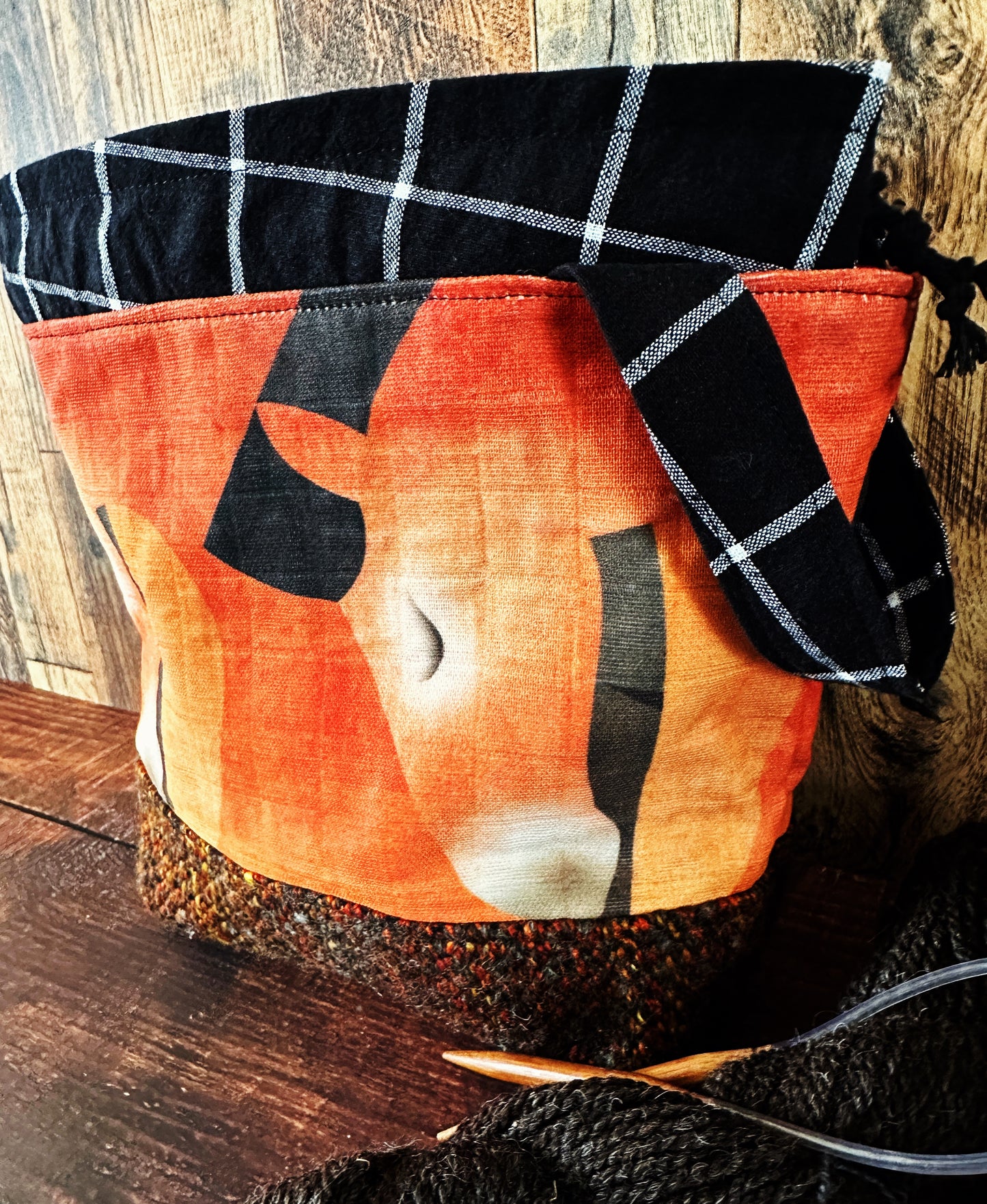 Sorrel Horses and Handwoven Wool Medium Project Bag