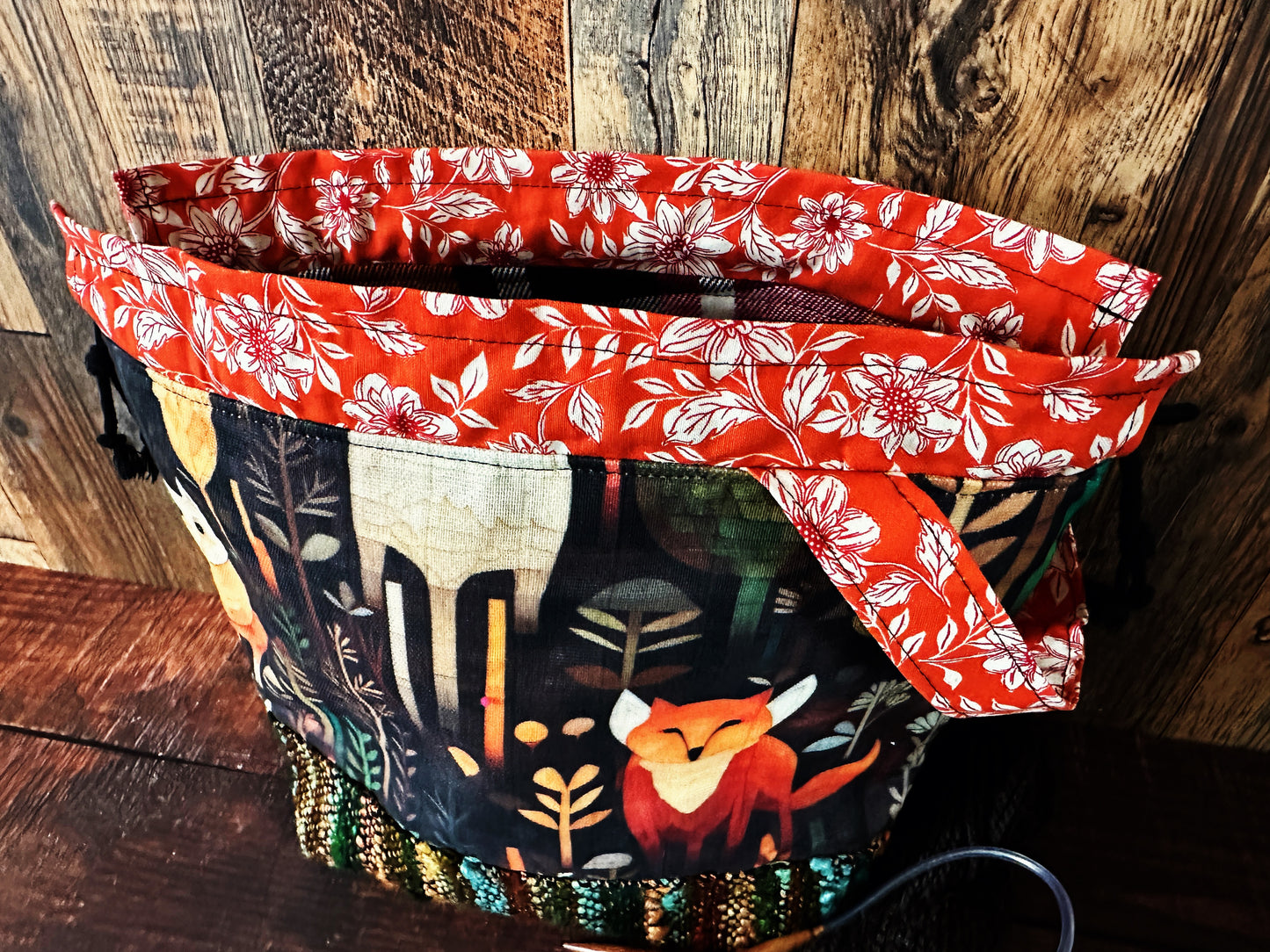 Forest Foxes and Handwoven Wool Medium Project Bag