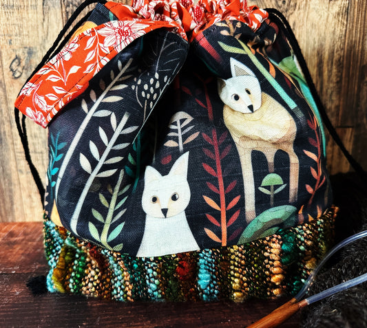Forest Foxes and Handwoven Wool Medium Project Bag