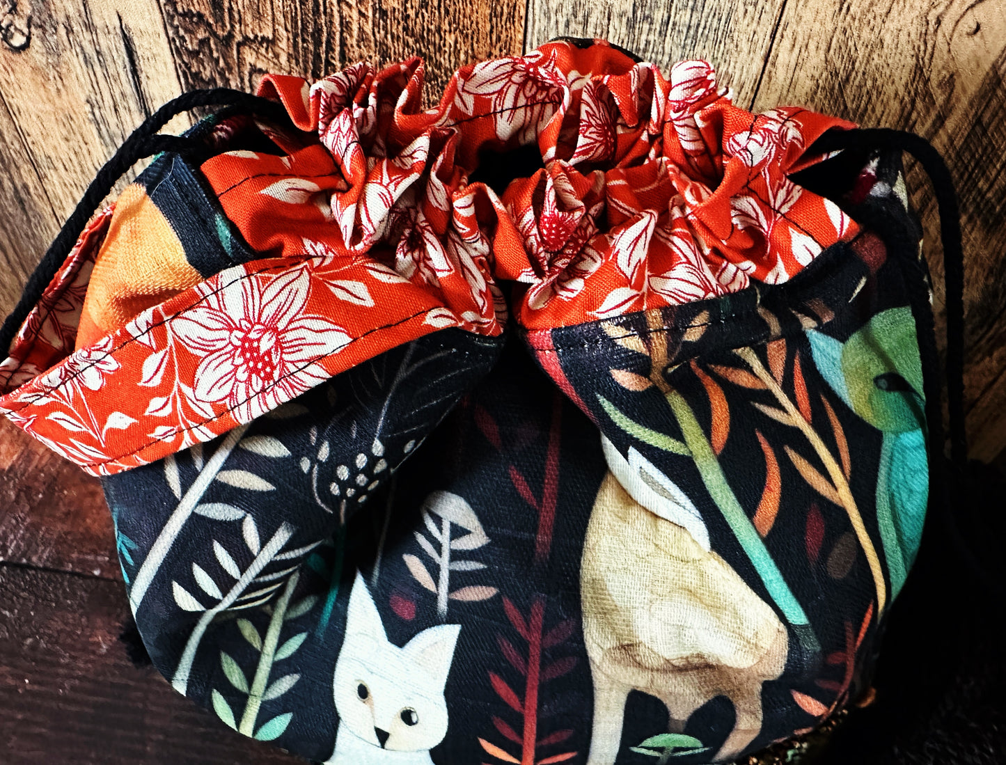 Forest Foxes and Handwoven Wool Medium Project Bag