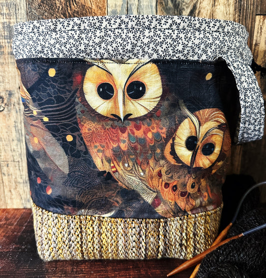 Golden Owls and Handwoven Wool Medium Project Bag (Copy)