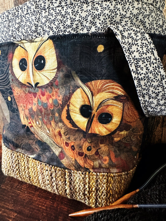 Golden Owls and Handwoven Wool Medium Project Bag (Copy)