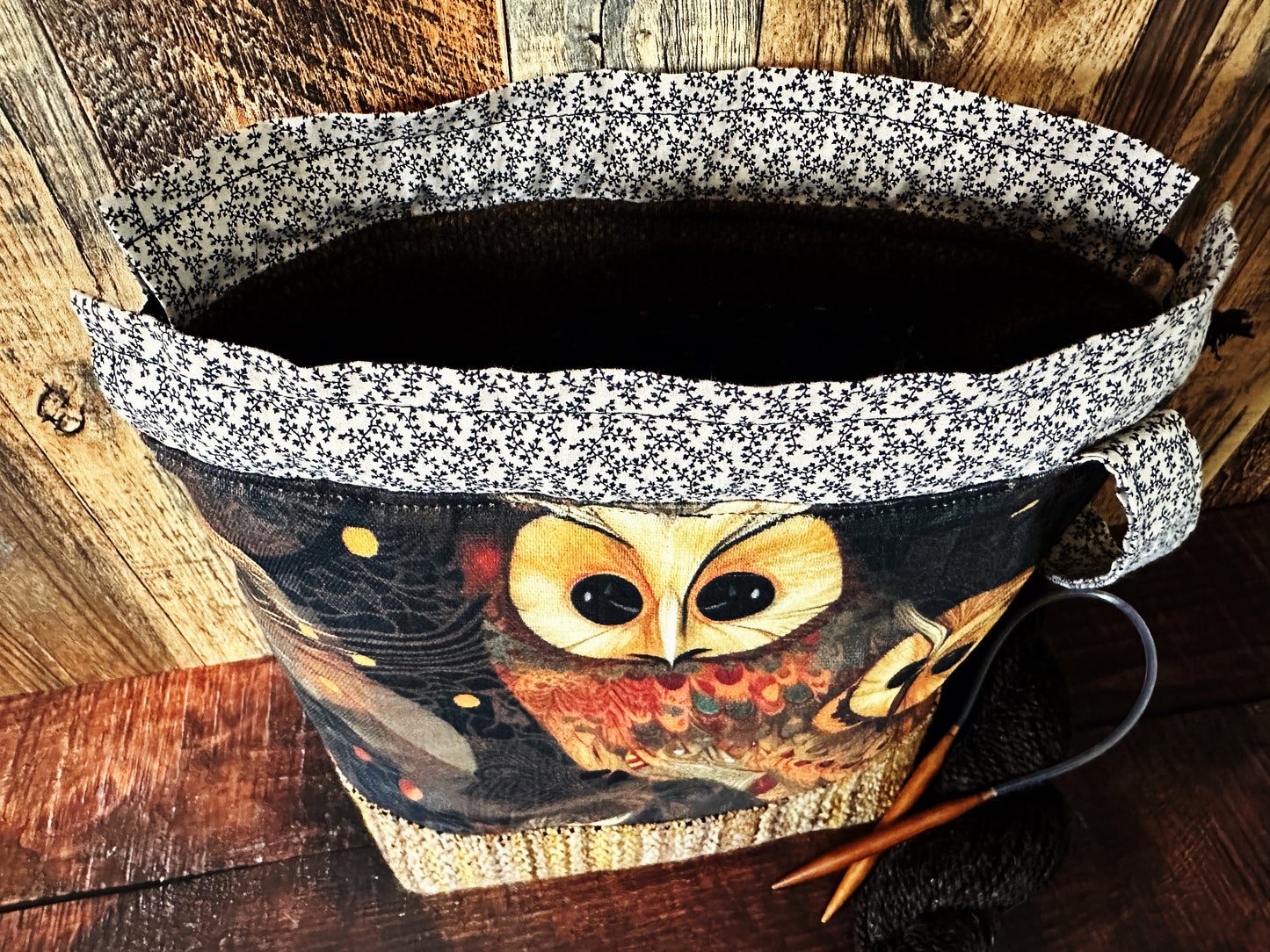 Golden Owls and Handwoven Wool Medium Project Bag (Copy)