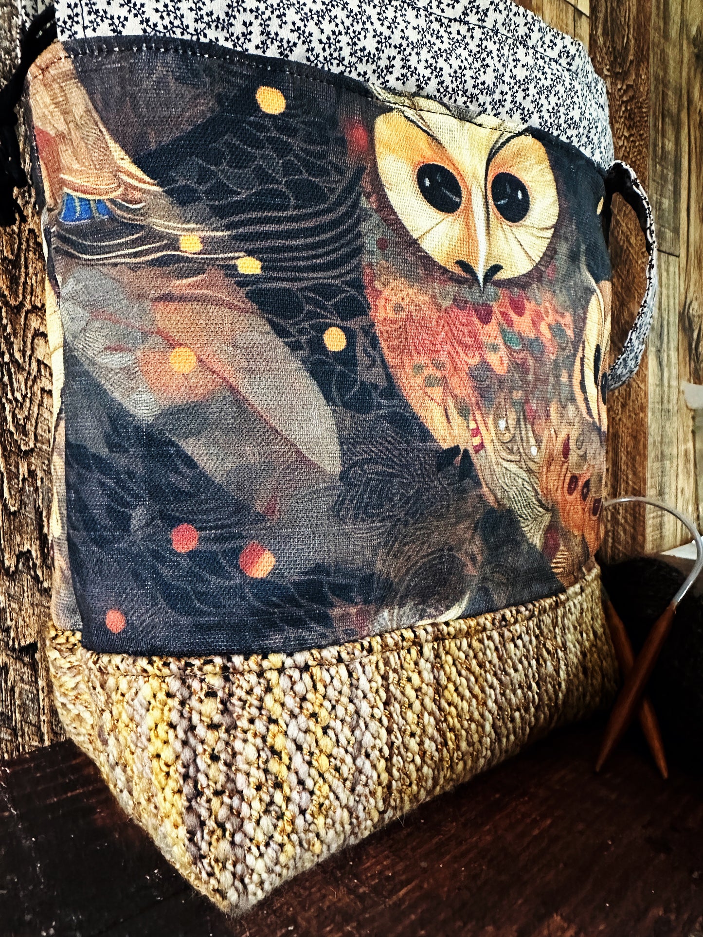 Golden Owls and Handwoven Wool Medium Project Bag (Copy)
