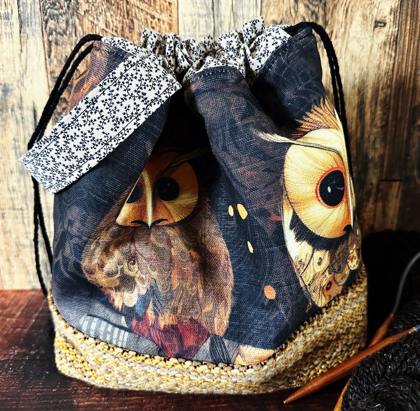 Golden Owls and Handwoven Wool Medium Project Bag (Copy)