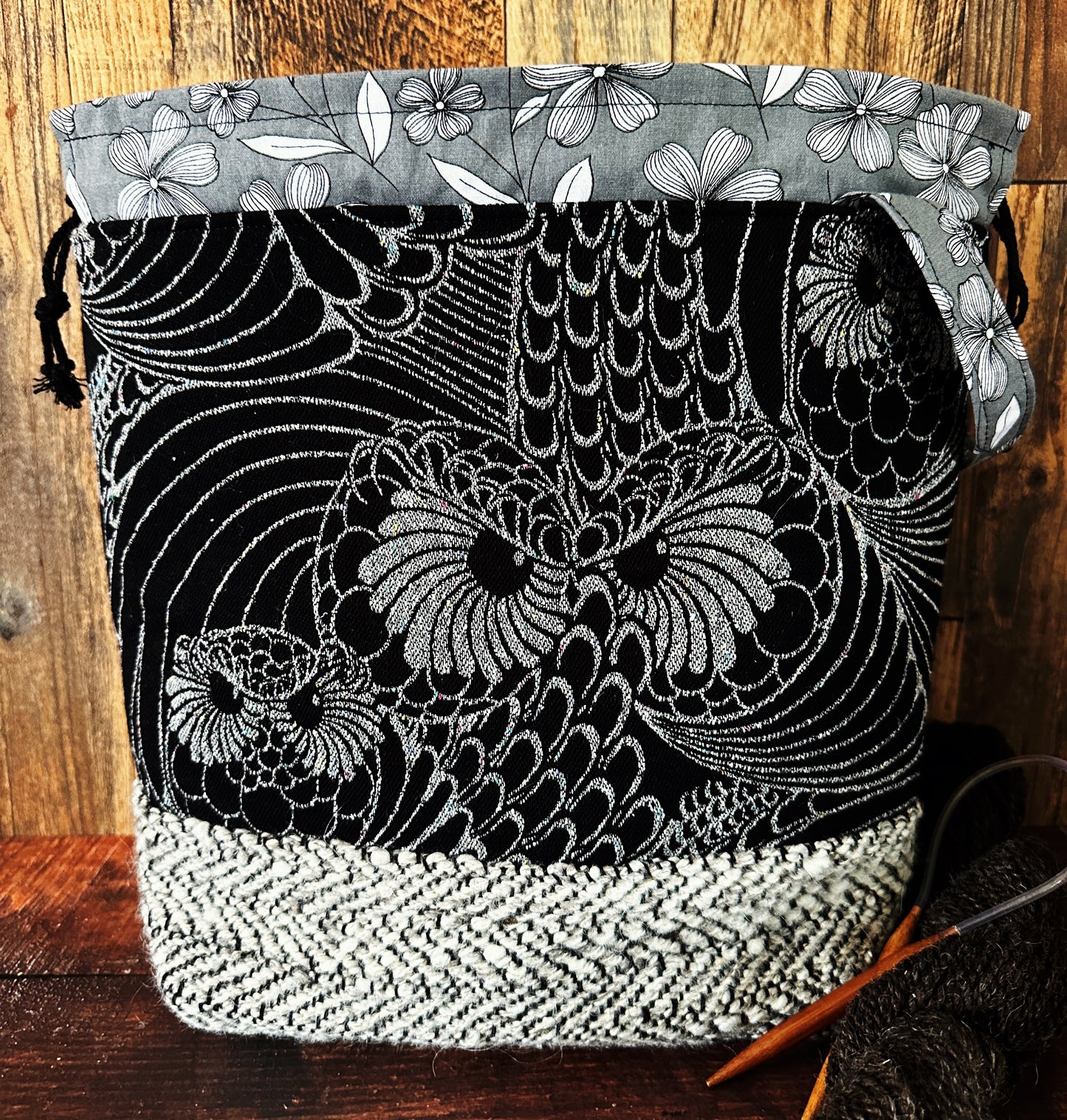 Silver Owls & Woven Wool Large Project Bag